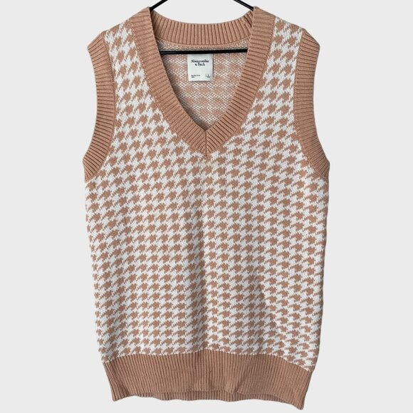 Abercrombie & Fitch Houndstooth Sweater Vest Women's Large Rib-Knit Oversized - Picture 1 of 10